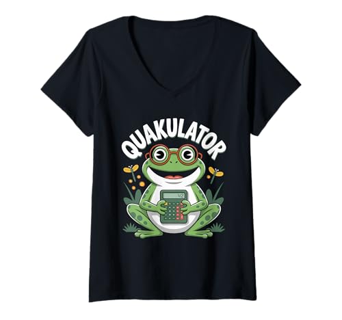 Damen Quakulator Frosch Mathematik Witz Rechner Nerd Humor T-Shirt mit V-Ausschnitt Damen Quakulator Frosch Mathematik Witz Rechner Nerd Humor T-Shirt mit V-Ausschnitt von Math Frog Humor Nerd Geek Calculator Pun