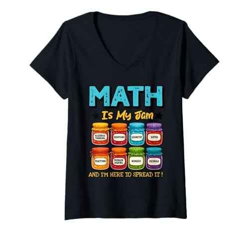 Damen Math is My Jam and Im Here to Spread It Funny Teacher Math T-Shirt mit V-Ausschnitt Damen Math is My Jam and Im Here to Spread It Funny Teacher Math T-Shirt mit V-Ausschnitt von Math Is My Jam Funny Math Teacher Classroom Tee
