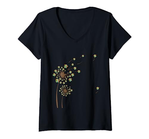Damen Blume Rubik Rubic Rubix Löwenzahn Lustige Farbe Mathematik Liebhaber T-Shirt mit V-Ausschnitt von Math Rubik Rubix Rubics Player Cube Dandelion Tee