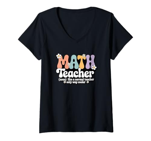 Damen Retro Groovy Math Teacher Algebra Geometrie Back to School T-Shirt mit V-Ausschnitt Damen Retro Groovy Math Teacher Algebra Geometrie Back to School T-Shirt mit V-Ausschnitt von Math Teacher Apparel for Women & Men
