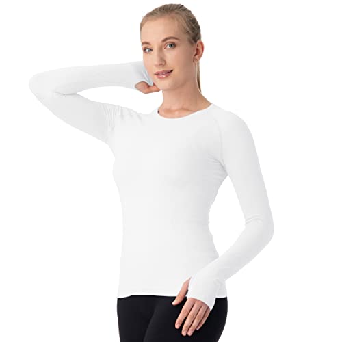 MathCat Damen Langarm Laufen Yoga Tops mit Daumenlöchern Workout Gym Tops Shirts für Frauen Nahtlose Base Layer Thermo Tops für Sport Fitness, Y Weiß, Small von MathCat