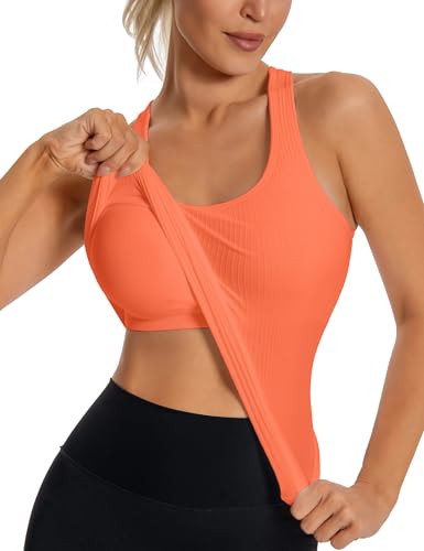 MathCat Nahtloses Workout-Tanktop für Damen mit integriertem BH, gepolsterter Racerback, athletisches Yoga-Camisole, Orange/Abendrot im Zickzackmuster (Sunset Chevron), Klein von MathCat