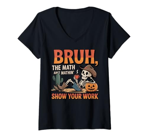 Damen Brush The Mathe Aint Mathin Zeig Deine Arbeit Halloween-Lehrer T-Shirt mit V-Ausschnitt von MathWare