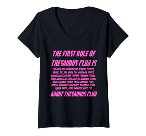 Damen Lustiger Nerdy Die erste Regel des Thesaurus Club Englischlehrer T-Shirt mit V-Ausschnitt Damen Lustiger Nerdy Die erste Regel des Thesaurus Club Englischlehrer T-Shirt mit V-Ausschnitt von MathWare