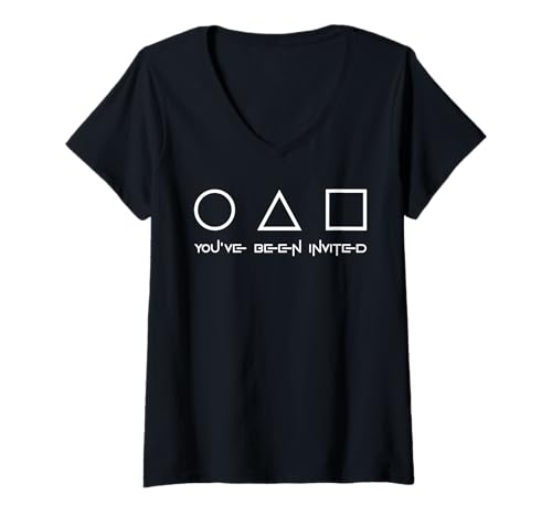 Damen Lustiger Nerdy Kreis Dreieck Quadrat You 've Been Invited Weiß T-Shirt mit V-Ausschnitt Damen Lustiger Nerdy Kreis Dreieck Quadrat You 've Been Invited Weiß T-Shirt mit V-Ausschnitt von MathWare