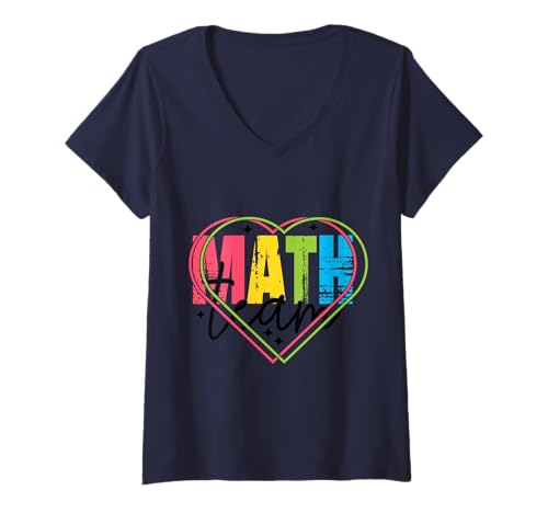 Damen Lustiger Nerdy Math Team Herzen Lehrer schwarzer Text T-Shirt mit V-Ausschnitt von MathWare