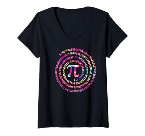 Damen Lustiger nerdiger Color Pi Day Spiral-Mathematiklehrer T-Shirt mit V-Ausschnitt von MathWare