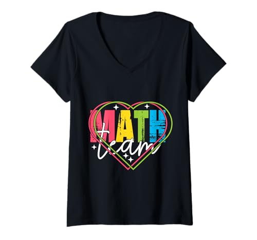 Damen Lustiges Nerdy Math Team Herzen Lehrer weißer Text T-Shirt mit V-Ausschnitt von MathWare