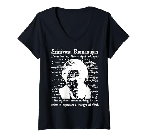 Damen Nerdy Vintage Ramanujan Mathematik Zitat Mathematik Lehrer Weiß T-Shirt mit V-Ausschnitt Damen Nerdy Vintage Ramanujan Mathematik Zitat Mathematik Lehrer Weiß T-Shirt mit V-Ausschnitt von MathWare