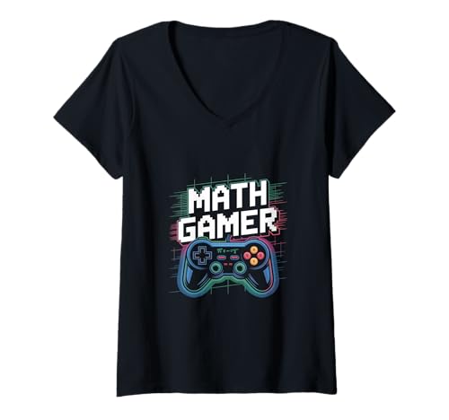Damen Math Gamer Mathe Controller Retro Gaming Schule T-Shirt mit V-Ausschnitt Damen Math Gamer Mathe Controller Retro Gaming Schule T-Shirt mit V-Ausschnitt von Mathe Gamer Controller Algebra Retro Pixel