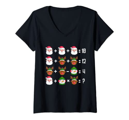 Damen Mathe Lehrer Mathe Quiz Für Kinder Weihnachten T-Shirt mit V-Ausschnitt von Mathe Lehrer Geschenke Für Weihnachten