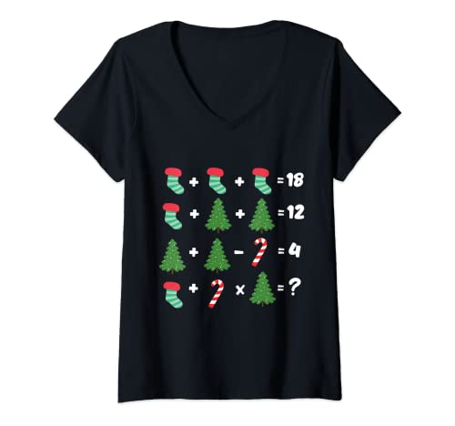 Damen Mathe Quiz Für Kinder Mathe Mathematiker T-Shirt mit V-Ausschnitt von Mathe Lehrer Geschenke Für Weihnachten