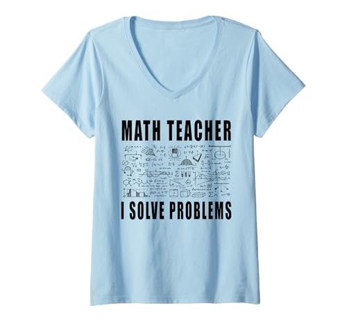 Damen Math Teacher I Solve Problems Mathe T-Shirt mit V-Ausschnitt von Mathe Mathematik Schule Lehrer Algebra Geschenk