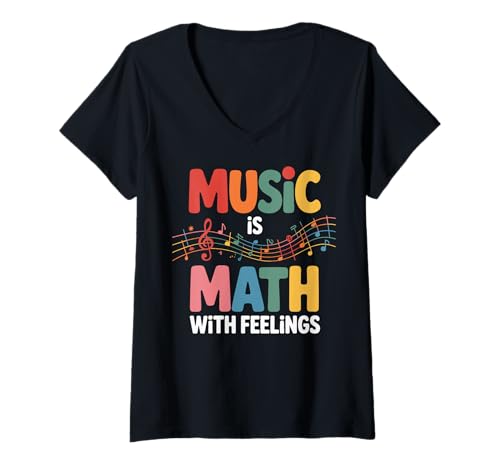 Damen Music Is Math With Feelings Musiktheoretiker T-Shirt mit V-Ausschnitt von Mathe Musik Musiker Mathematiklehrer