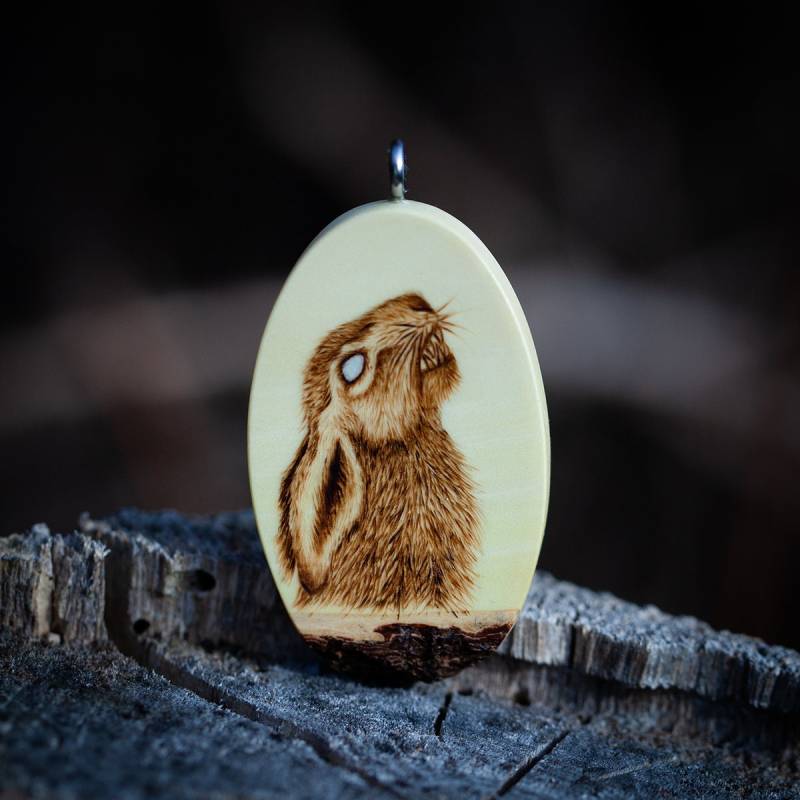 Glücklicher Hase - Gebrannter Holzanhänger von MatheaArt