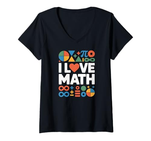 Damen I Love Math Geometrie Pi Infinity Symbole T-Shirt mit V-Ausschnitt Damen I Love Math Geometrie Pi Infinity Symbole T-Shirt mit V-Ausschnitt von Mathematics Enthusiasts Geometric Symbols