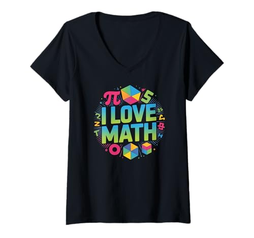 Damen I Love Math Pi Symbole Geometrische Formen T-Shirt mit V-Ausschnitt Damen I Love Math Pi Symbole Geometrische Formen T-Shirt mit V-Ausschnitt von Mathematics Enthusiasts Geometry Algebra