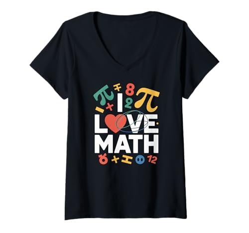 Damen Ich liebe Mathe mit Herz-Pi-Symbolen T-Shirt mit V-Ausschnitt Damen Ich liebe Mathe mit Herz-Pi-Symbolen T-Shirt mit V-Ausschnitt von Mathematics Geek Algebra Pi Symbols