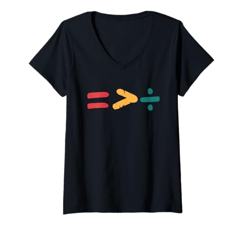Damen Colorful Math Symbols Equal Greater Than Division T-Shirt mit V-Ausschnitt von Mathematik Symbole Nerdy Student Teacher
