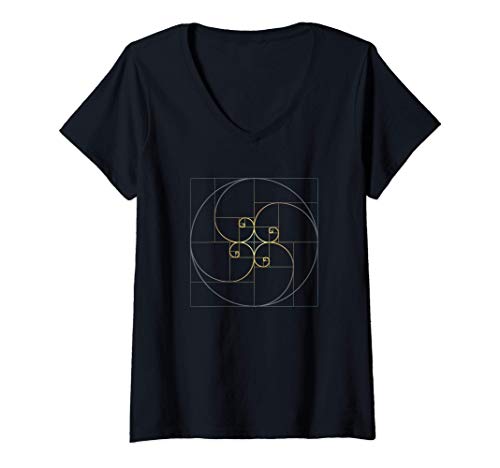 Damen Fibonacci Spirale Goldener Schnitt Geometrie Architektur Phi T-Shirt mit V-Ausschnitt Damen Fibonacci Spirale Goldener Schnitt Geometrie Architektur Phi T-Shirt mit V-Ausschnitt von Mathematik und Geometrie by yuma