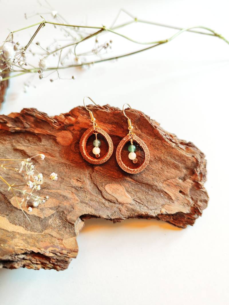 Boho Leder Ohrringe Mit Türkis Edelstein Für Damen | Creolen Stein Als Weihnachtsgeschenk Sie von MatherlandCrafts