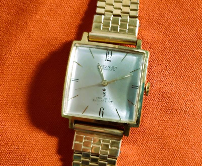 Vergoldete Armbanduhr Preziosa Automatic 25 Rubis Shockproof 1960Er Jahre von MathildaVintage