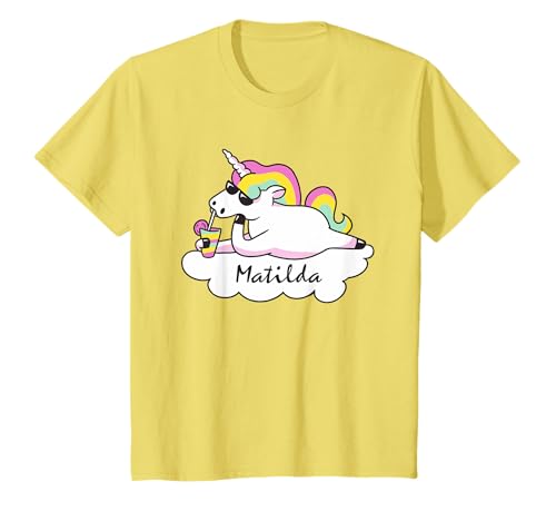 Kinder Matilda Vorname Mädchen Personalisiertes Einhorn T-Shirt von Matilda Namen Shirts für Kinder