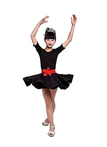 Kinder 's Dance Kleid Ballett lateinischer Rumba Samba Kleid Röcke Dancewear Mädchen Kids 3–15 Jahre (schwarz, 110 (3–5 Jahre)) von Matissa