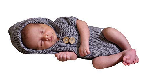 Matissa Neugeborenes Baby Mädchen/Jungen häkeln Stricken Kostüm Fotografie Prop Outfits (Grauer Strampler) von Matissa