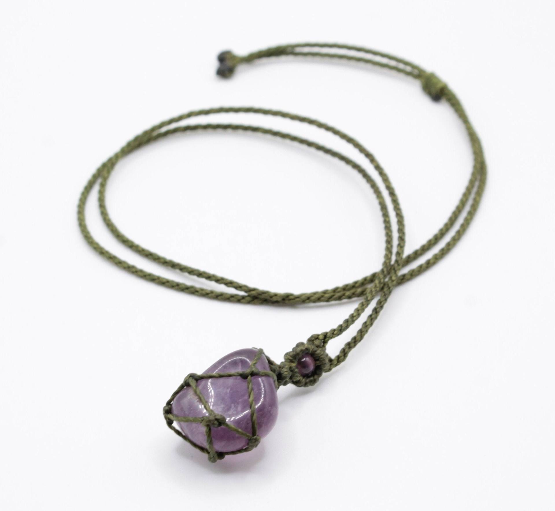 Amethyst Makramee Kette - Grün Mit Amethystperle von MatizarArt
