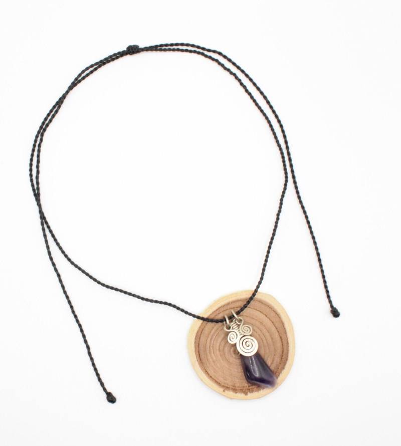 Amethyst Makramee Kette - Schwarz Neusilber/Alpaka von MatizarArt