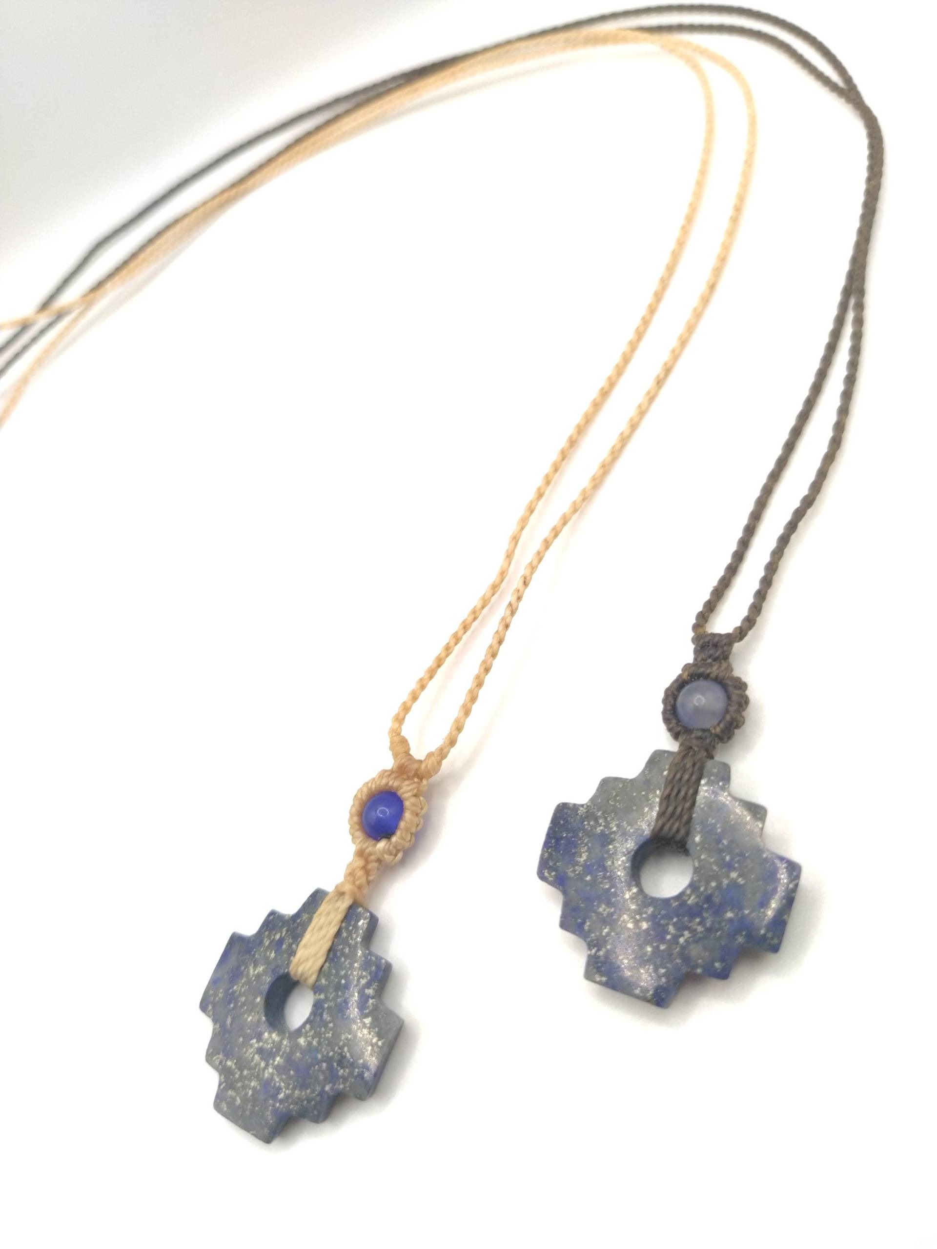 Chakana-Kette Aus Lapislazuli - Mit Perle Makramee-Halskette Inka Kreuz von MatizarArt