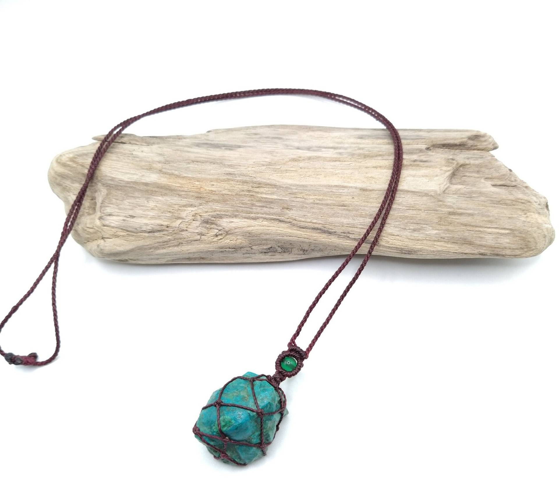 Chrysokoll Edelstein - Makramee Kette Lila Mit Einer Aventurin Perle Türkis von MatizarArt