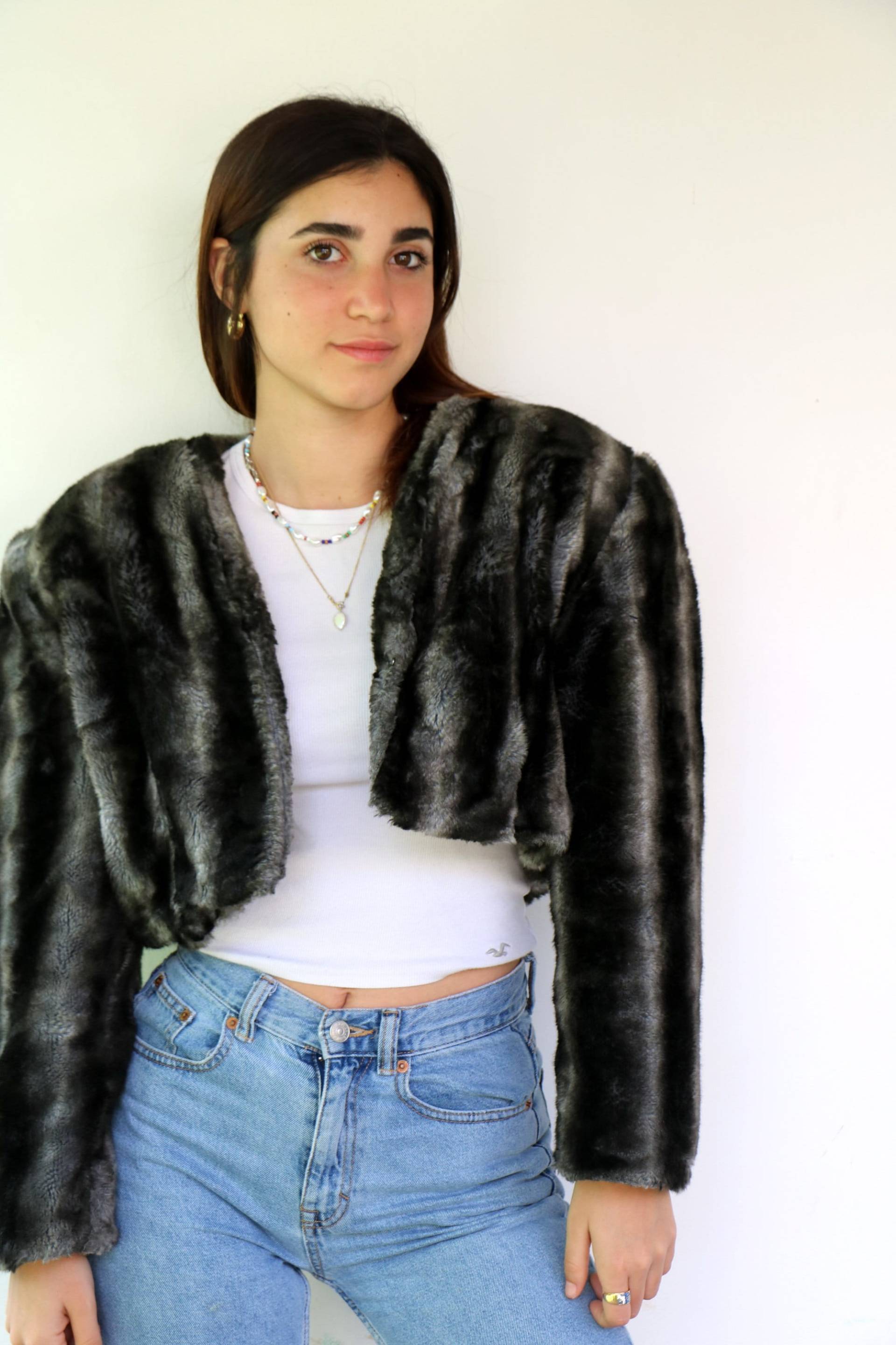 Vintage 80Er Jahre Kurz Kurzmantel, Kunstpelz Jacke // M L von Matmonitvintage