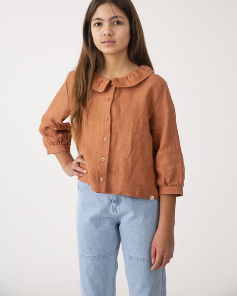 Matona Bluse mit 3/4 Ärmeln und Rüschenkragen für Kinder aus Leinen / Frill Collar Blouse von Matona