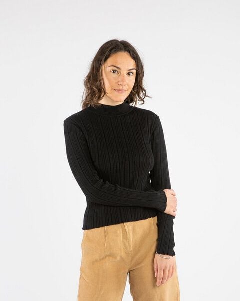 Matona Geripptes Langarmshirt für Frauen aus Bio-Baumwolle / Ribbed Collared Longsleeve von Matona
