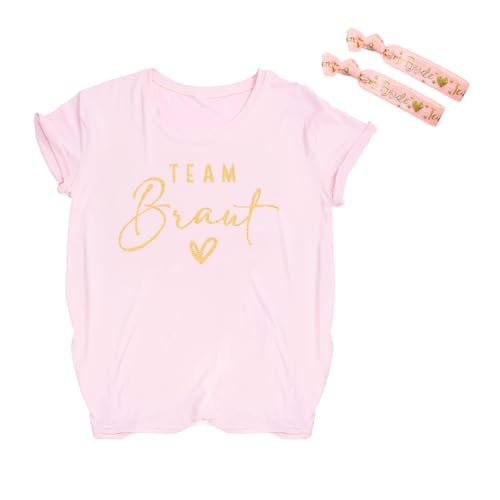 JGA Shirt Frauen, Team Braut T-Shirt, Junggesellenabschied Frauen T-Shirt, Team Bride T-Shirt, Brautjungfer Tshirt (M, rosa) von Matreeglam