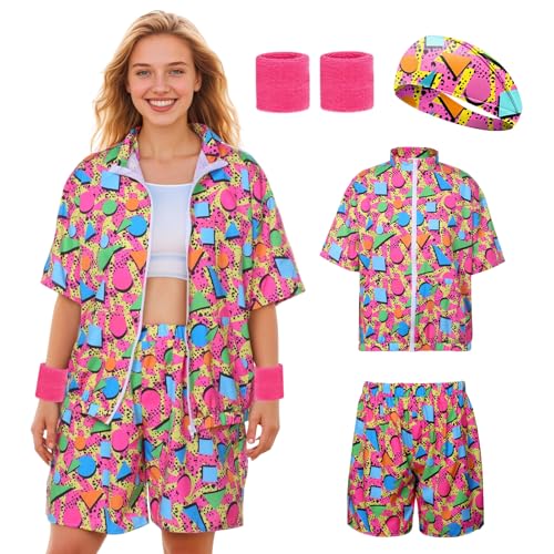 Matreeglam 80er Jahre Outfit Damen Herren, 90er Retro Sommer Trainingsanzug Brille Party Accessoires für Karneval Faschingskostüm (Style2, XL) von Matreeglam