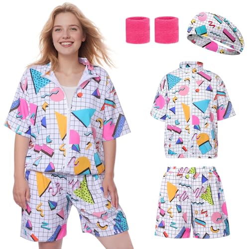 Matreeglam 80er Jahre Outfit Damen Herren, 90er Retro Sommer Trainingsanzug Brille Party Accessoires für Karneval Faschingskostüm (Style3, M) von Matreeglam