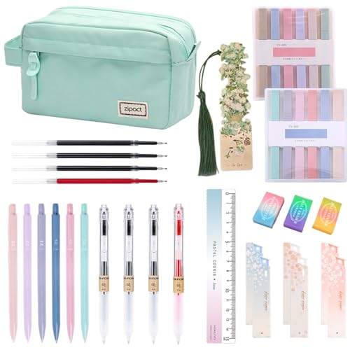 Matreeglam Großes Federmäppchen Mädchen mit 31 Stück Schulsachen, Federtaschen Mäppchen Große Kapazität mit Radierer Bleistifte, Pencil Case für Schule & Büro (grün) von Matreeglam