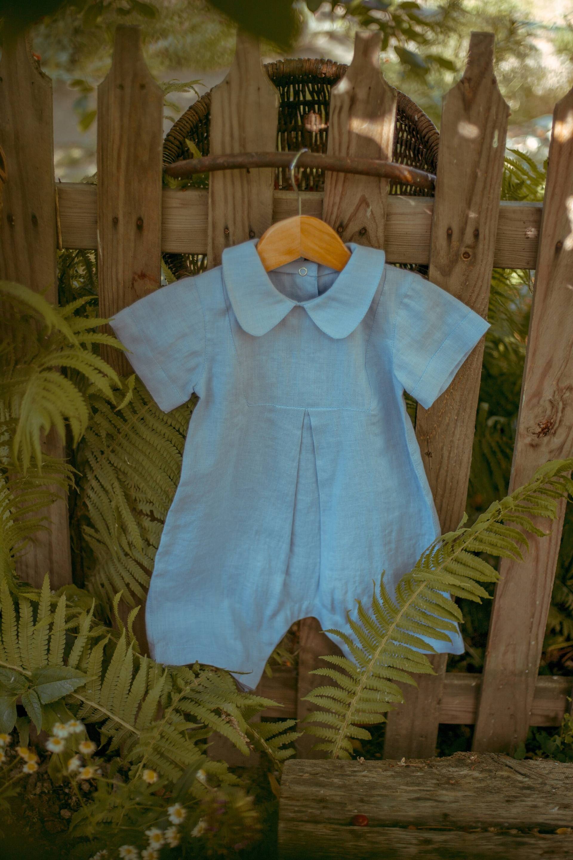 Leinen Einteiler Baby Strampler Mit Kurzen Ärmeln, Overall Für Kleine Jungen, Blauer Neugeborene, Weiches Bio-Kostüm, Kleinkind-Overall von MatrinnaBoutique