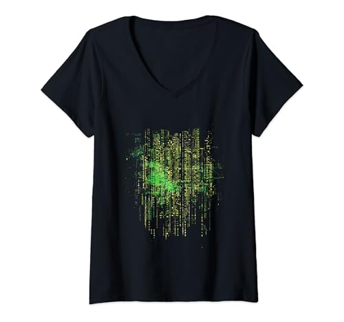 Damen Binärcode Matrix Vintage Computer Bildschirm Hacker T-Shirt mit V-Ausschnitt Damen Binärcode Matrix Vintage Computer Bildschirm Hacker T-Shirt mit V-Ausschnitt von Matrix code Binary code Coding geek