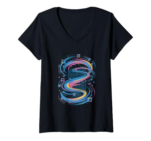 Damen Binärcode Matrix Vintage Computer Hacker T-Shirt mit V-Ausschnitt Damen Binärcode Matrix Vintage Computer Hacker T-Shirt mit V-Ausschnitt von Matrix code Binary code Coding geek