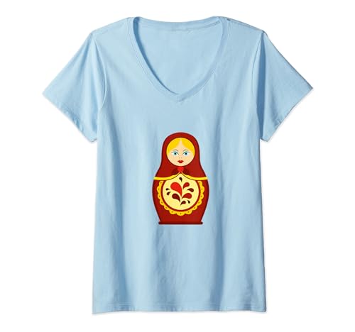 Damen Matrjoschka eine russische Puppe Matroshka T-Shirt mit V-Ausschnitt von Matrjoschka Russland russische Puppe Designs24