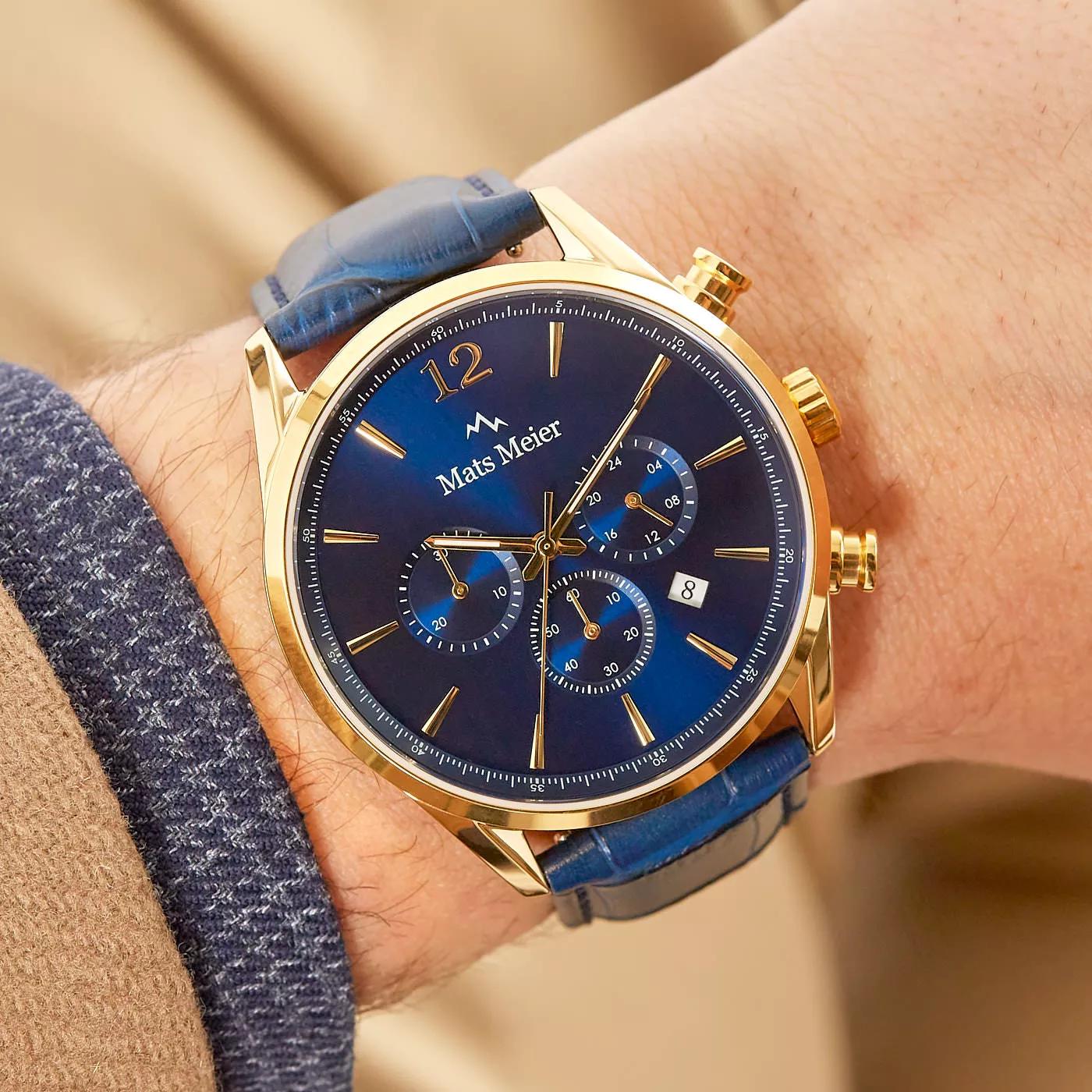 Mats Meier Uhren - Mats Meier Grand Cornier Chrono Blauw Uhr MM00123 - Gr. unisize - in Gold - für Damen von Mats Meier