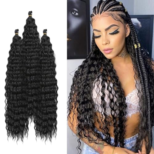 3 Packs Deep Wave Crochet Hair, 24 Inch Ocean Wave Braiding Crochet Hair,Crochet Braids Hair,Boho Braids Human Hair,Crochet Synthetic Braids Hair Extension for Women von Matsizen