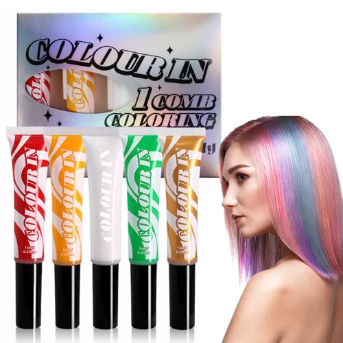 5 Farben Haarmascara für Kinder Haarfarbe Kinder Hair Chalk Salon Haarkreide für Mädchen Haarkreide für Kinder Haar Mascara Temporäre Haarfarbe Waschbar für Halloween Karneval Cosplay Party(14ml) von Matsizen