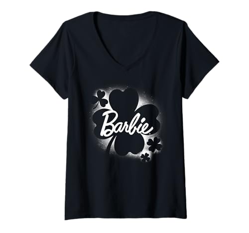 Damen Barbie Kleeblatt Spraypaint Glücksbringer Design T-Shirt mit V-Ausschnitt von Mattel