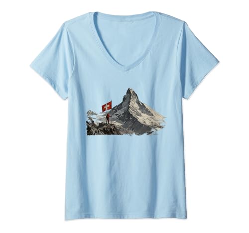 Damen Matterhorn Bekleibung Geschenk T-Shirt mit V-Ausschnitt von Matterhorn Swiss Mountain