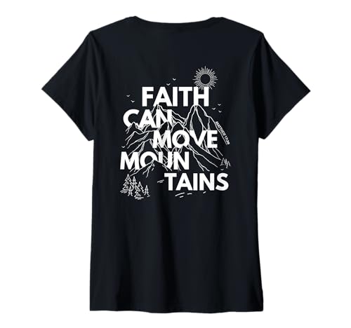 Damen Faith Can Move Mountains Bibelvers Back Print Christian T-Shirt mit V-Ausschnitt Damen Faith Can Move Mountains Bibelvers Back Print Christian T-Shirt mit V-Ausschnitt von Matthew 17:20 Christian Inspiring Bible Scripture